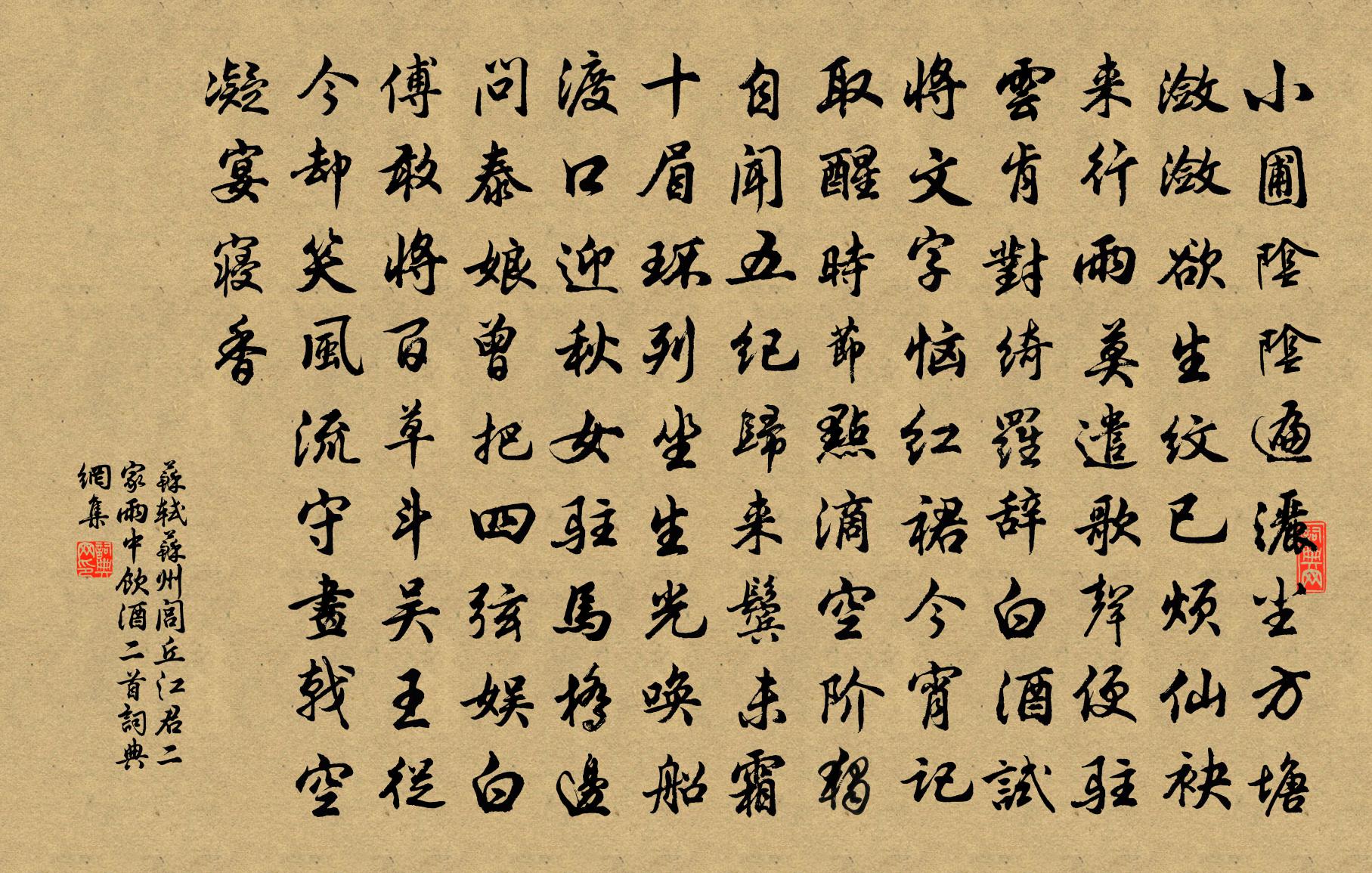 蘇軾蘇州閭丘江君二家雨中飲酒二首書法作品欣賞