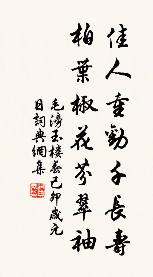 毛滂佳人重勸千長壽。柏葉椒花芬翠袖。書法作品欣賞