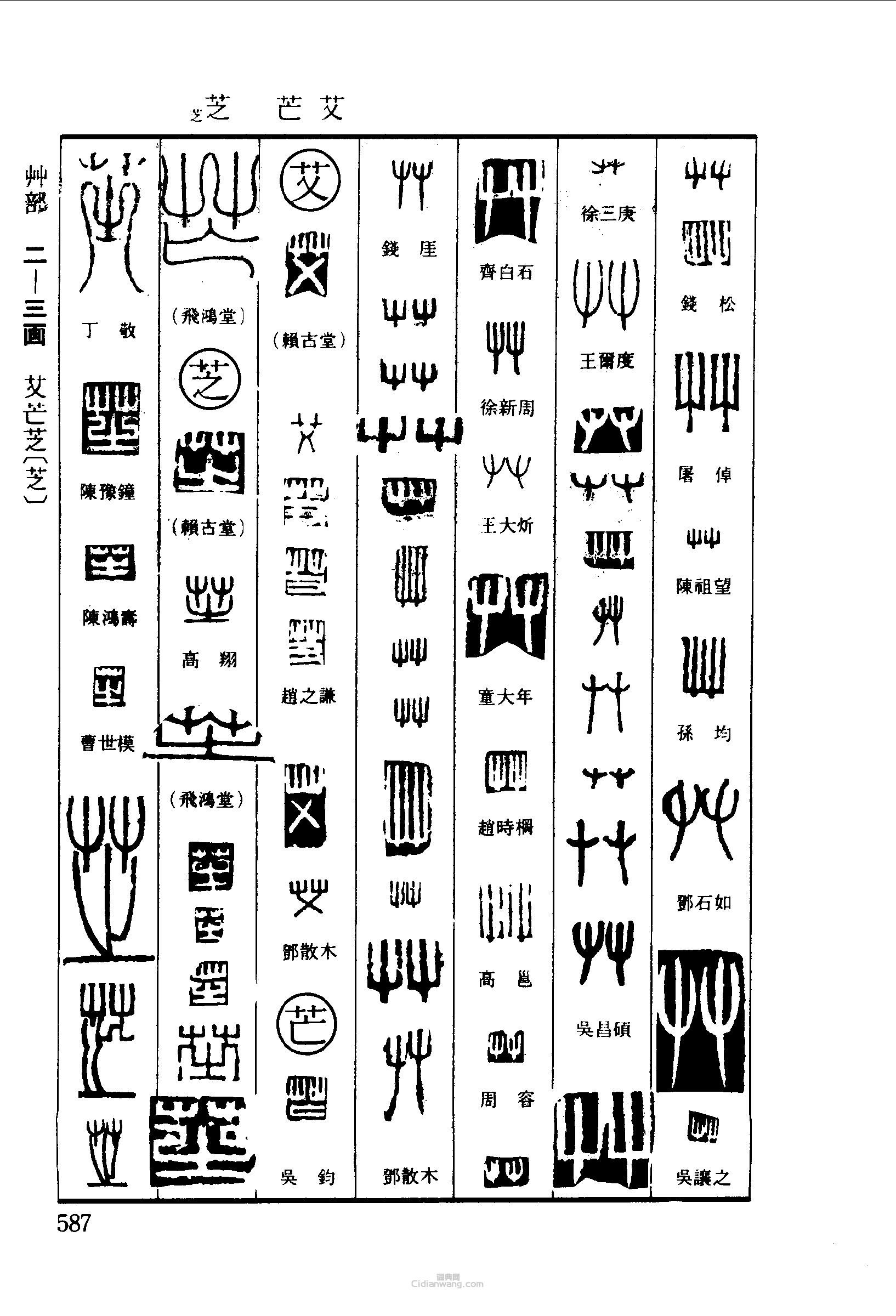 篆刻字典的篆刻印章艸艾芒芝