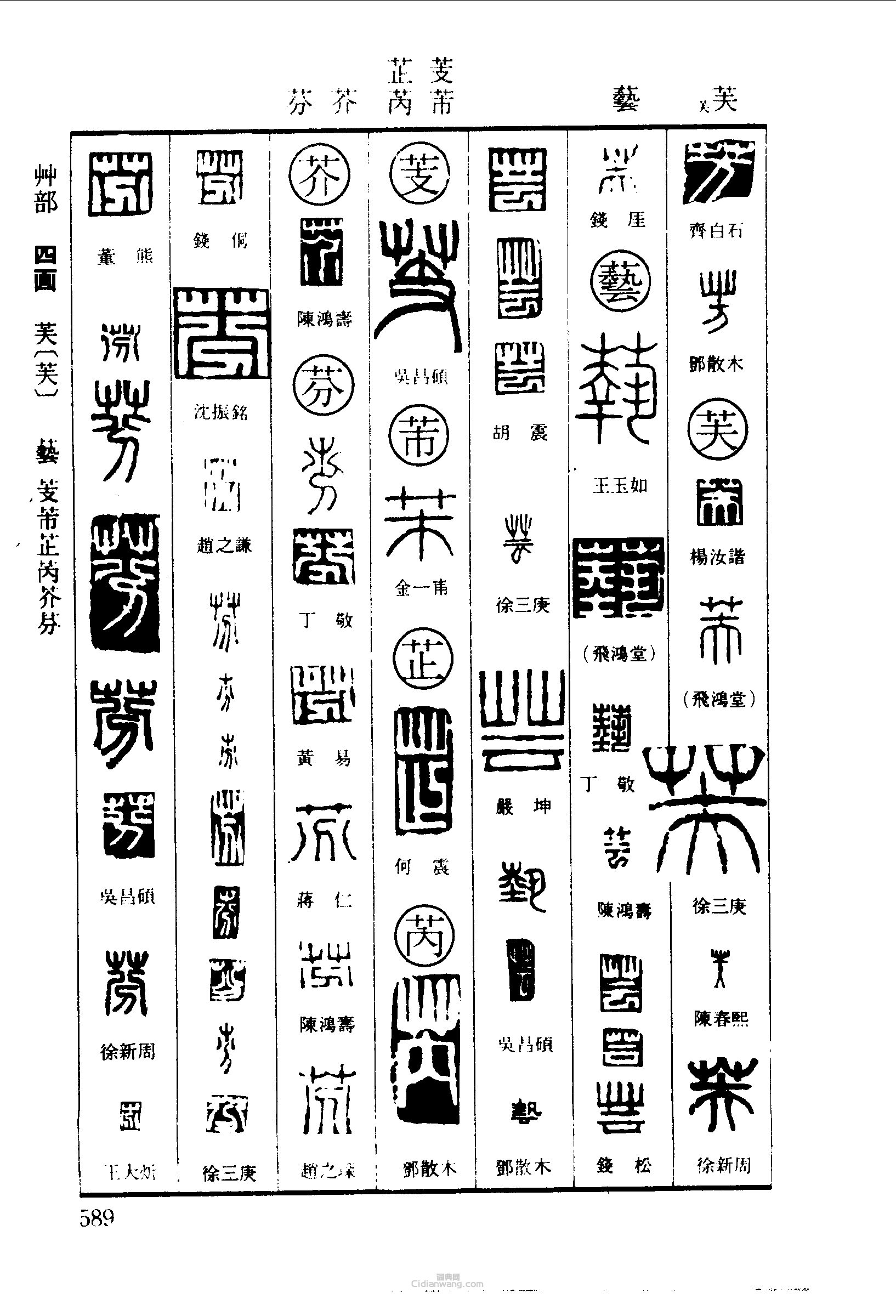 篆刻字典的篆刻印章芳芙藝芰芾芷芮芥芬