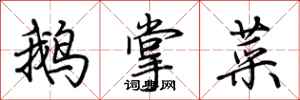 荊霄鵬鵝掌菜行書怎么寫