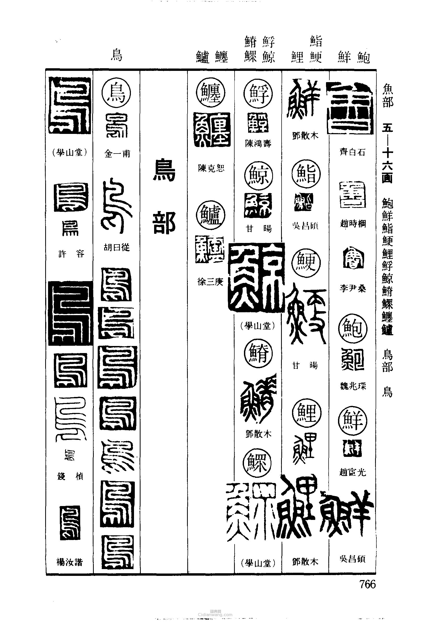 篆刻字典的篆刻印章魯鮑鮮鯉鯨鰥鱸鳥