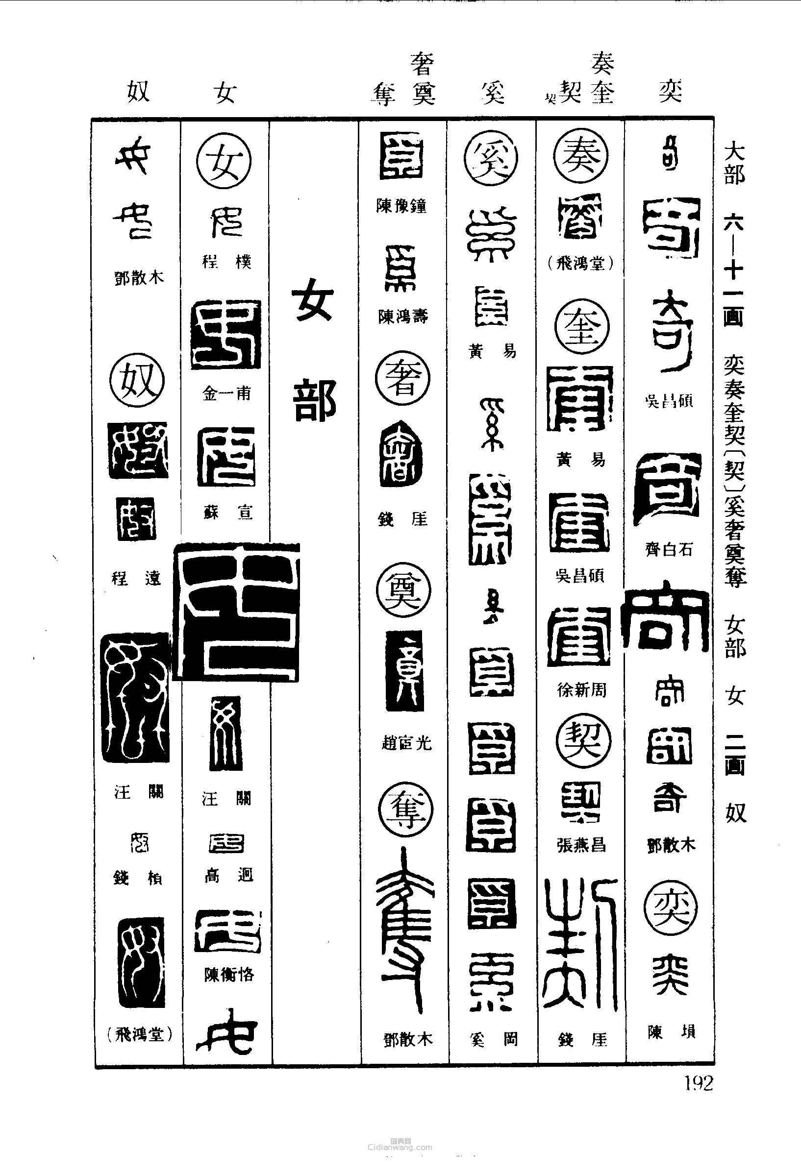 篆刻字典的篆刻印章奇奕奏奎契奚奢奠奪女奴