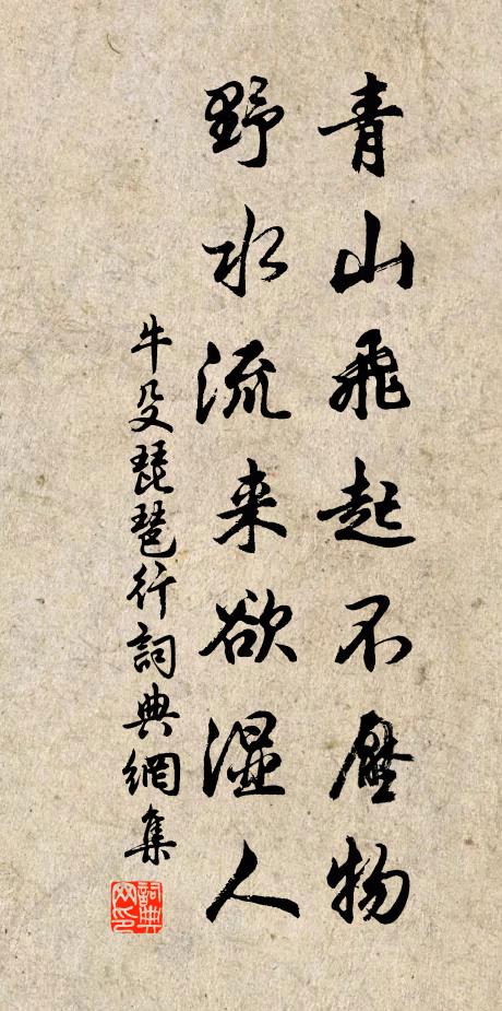 牛殳青山飛起不壓物,野水流來欲濕人書法作品欣賞