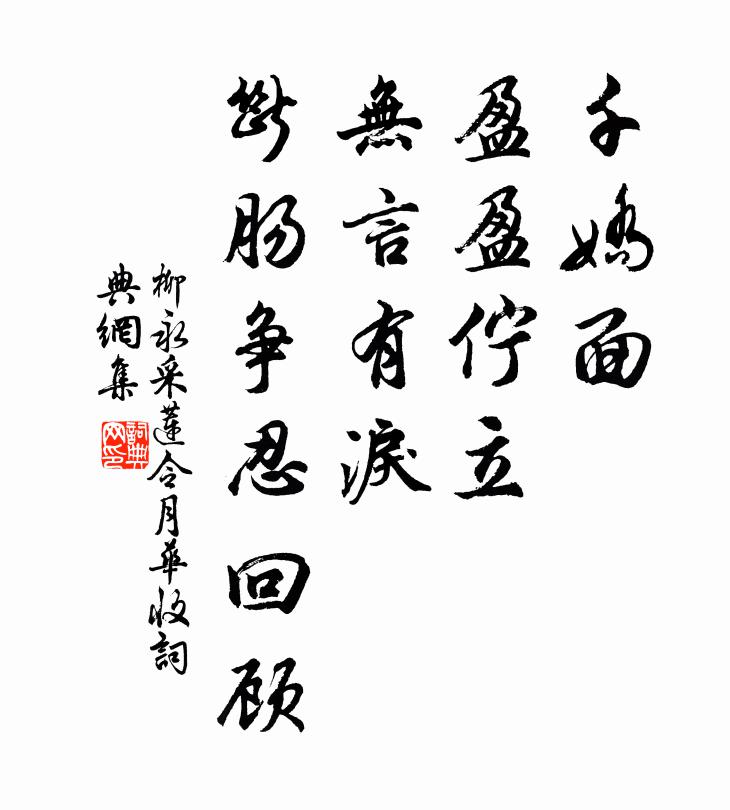 柳永千嬌面、盈盈佇立,無言有淚,斷腸爭忍回顧。書法作品欣賞