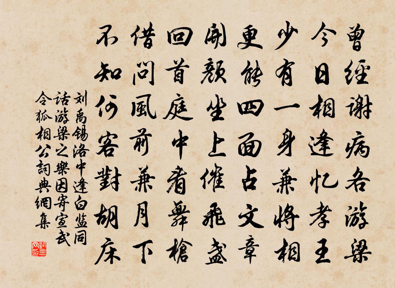 劉禹錫洛中逢白監同話游梁之樂,因寄宣武令狐相公書法作品欣賞