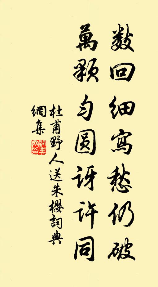 杜甫數回細寫愁仍破,萬顆勻圓訝許同書法作品欣賞