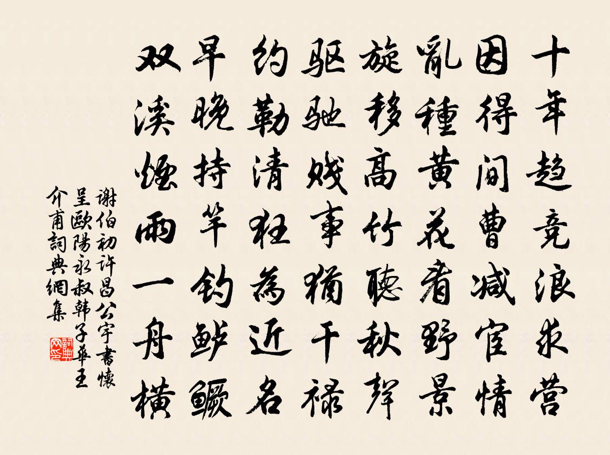 謝伯初許昌公宇書懷呈歐陽永叔韓子華王介甫書法作品欣賞