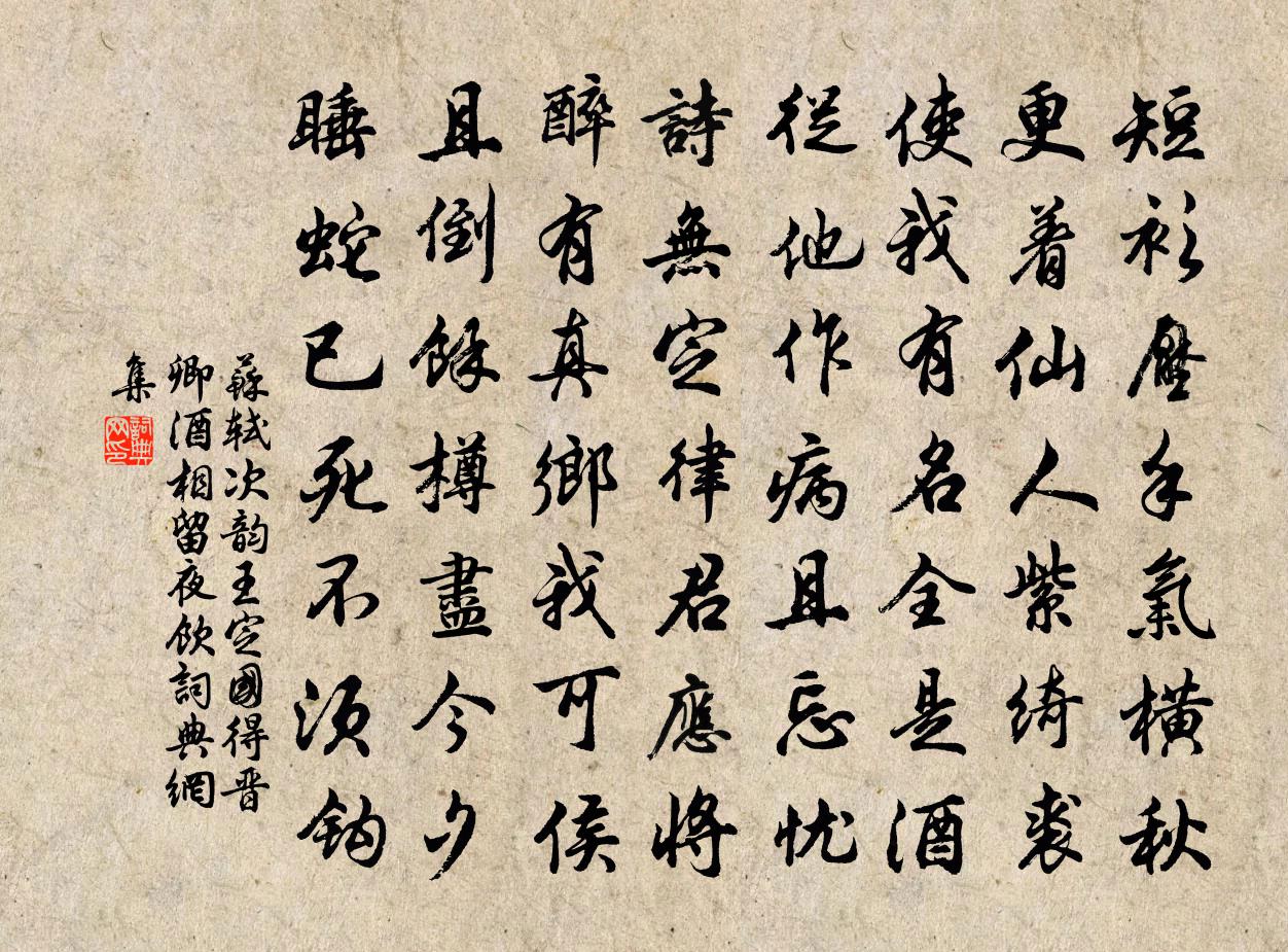 蘇軾次韻王定國得晉卿酒相留夜飲書法作品欣賞