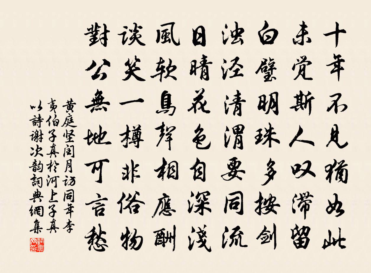 黃庭堅閏月訪同年李夷伯子真於河上子真以詩謝次韻書法作品欣賞