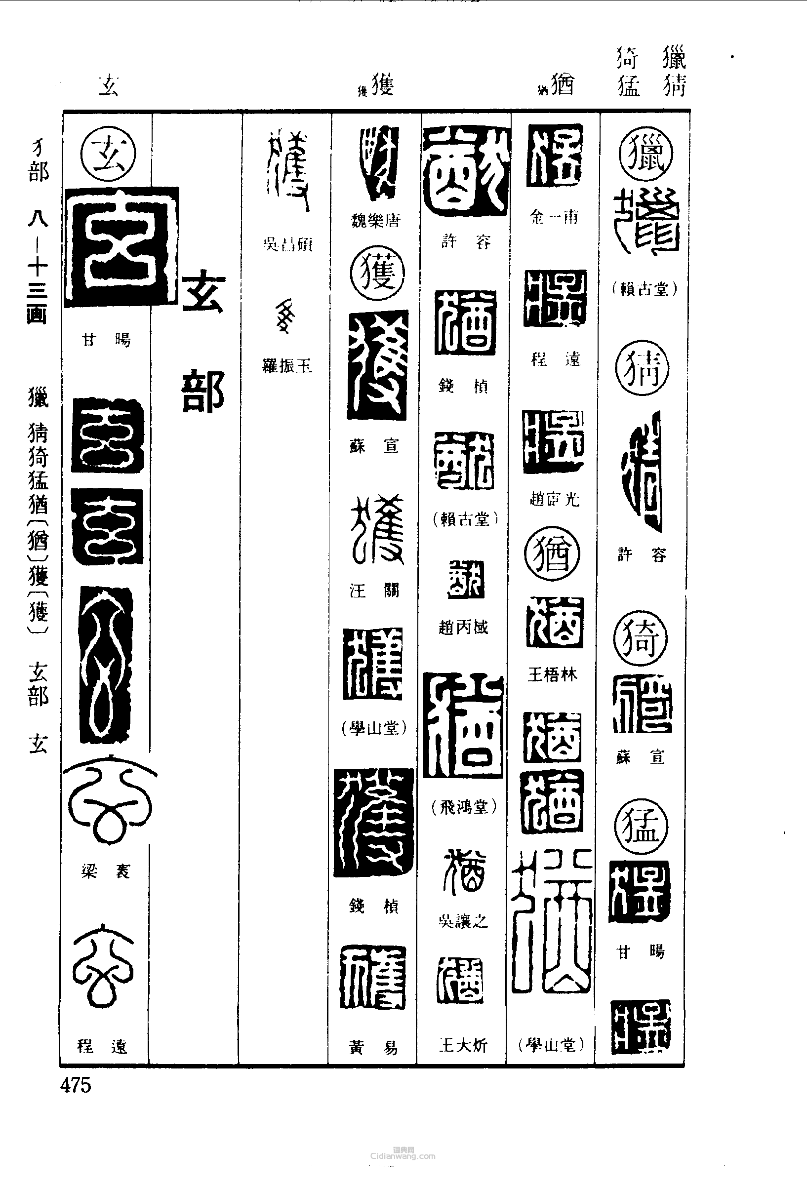 篆刻字典的篆刻印章猜猗猛猶獲玄