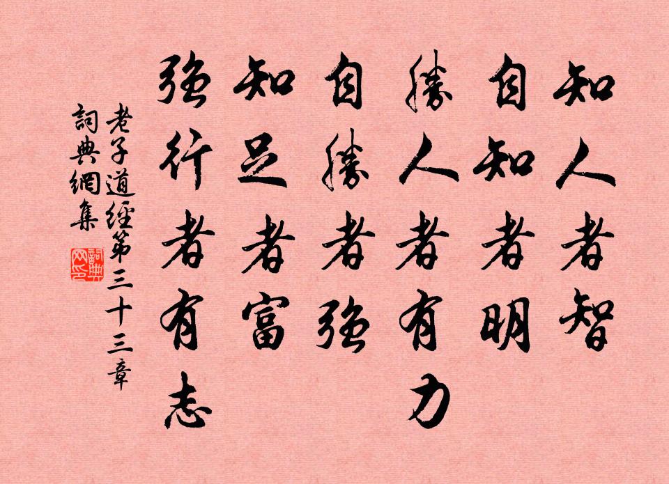 老子知人者智,自知者明。勝人者有力,自勝者強。知足者富。強行者有志。書法作品欣賞