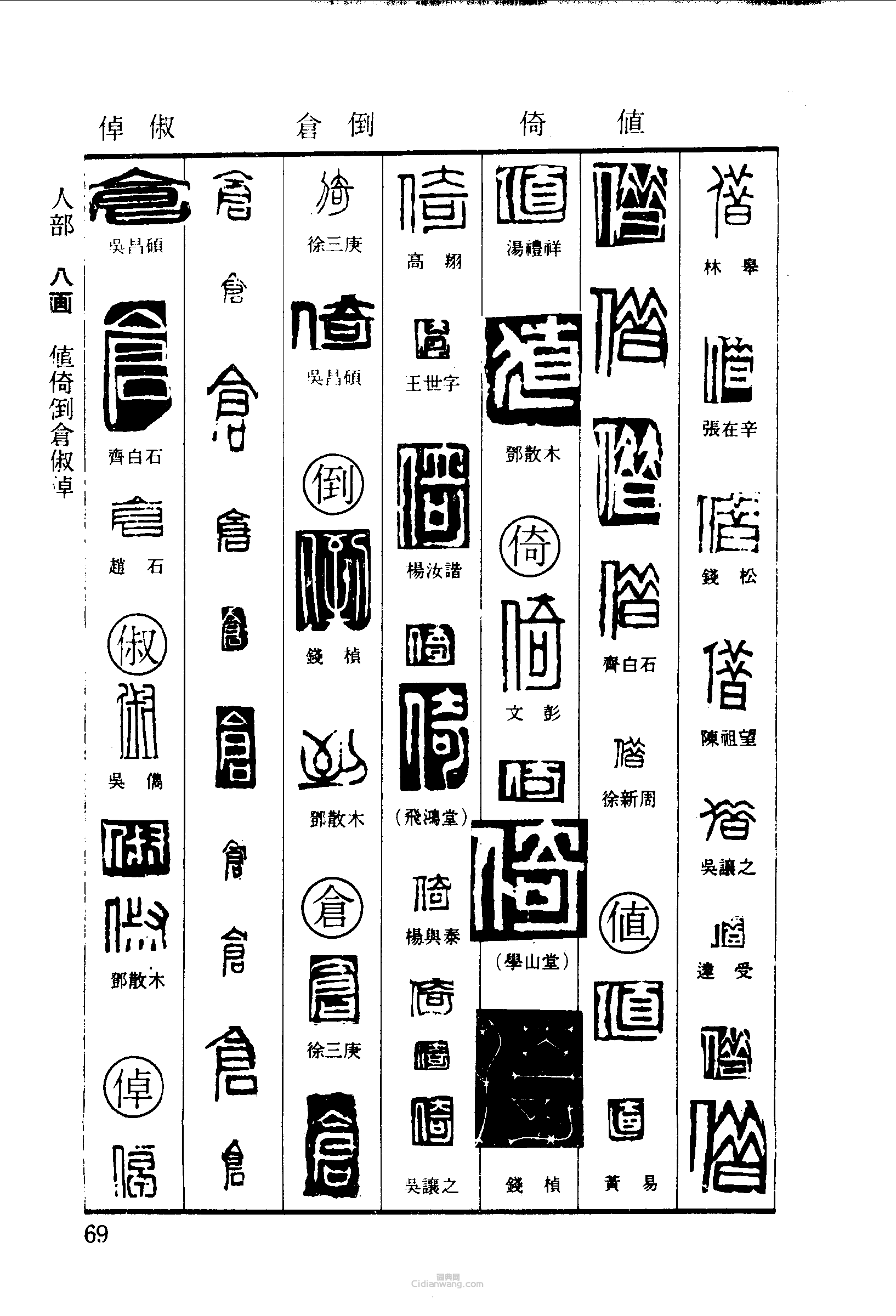“值倚倒倉俶倬”篆刻印章