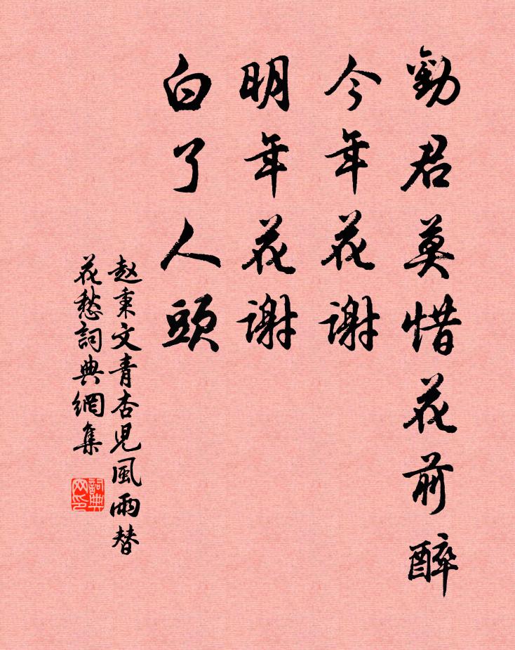趙秉文勸君莫惜花前醉,今年花謝,明年花謝,白了人頭。書法作品欣賞