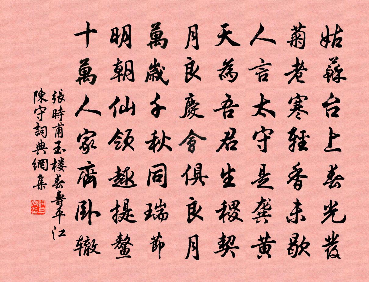 張時甫玉樓春(壽平江陳守)書法作品欣賞