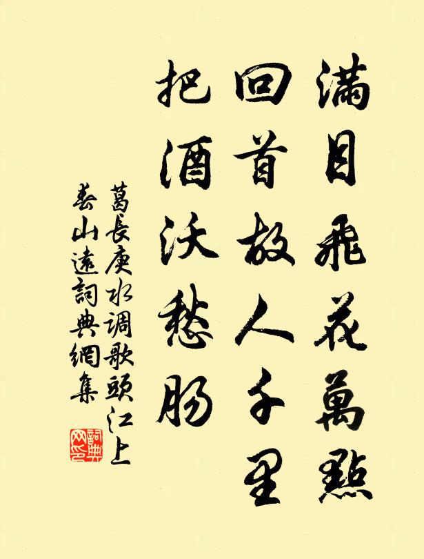 葛長庚滿目飛花萬點,回首故人千里,把酒沃愁腸。書法作品欣賞