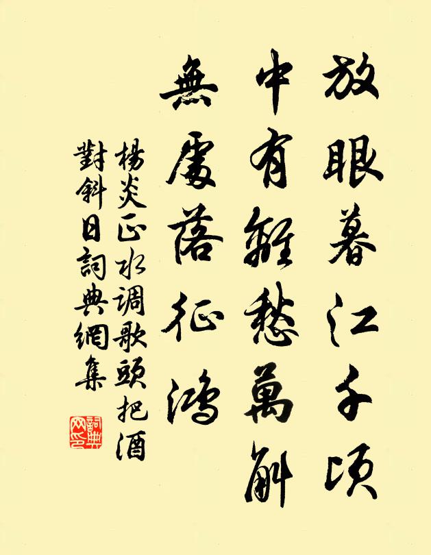 楊炎正放眼暮江千頃,中有離愁萬斛,無處落征鴻。書法作品欣賞