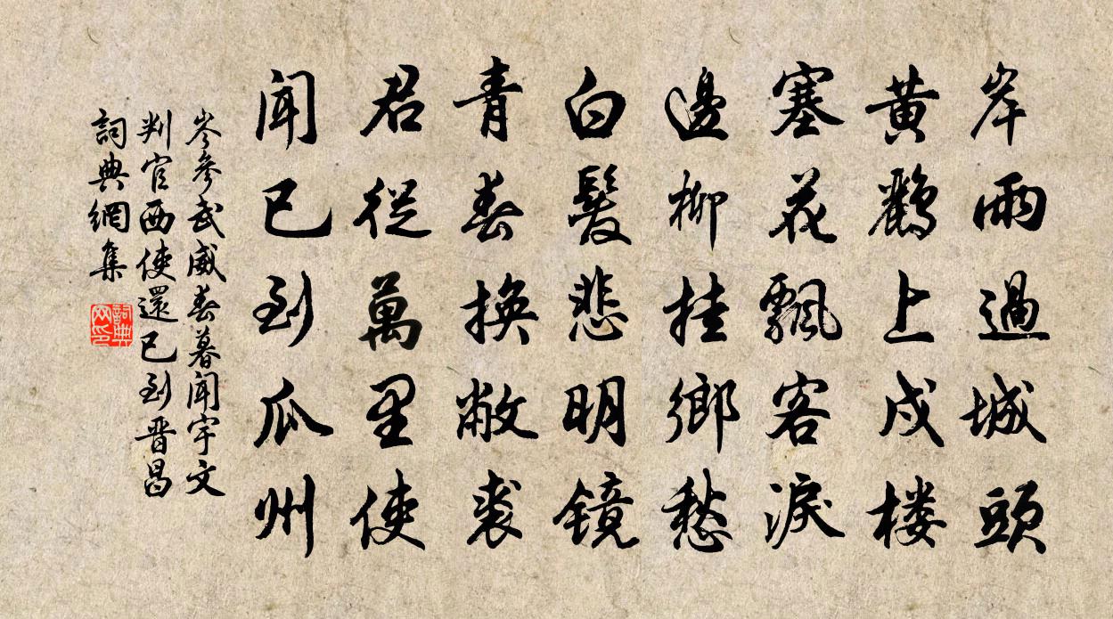 岑參武威春暮,聞宇文判官西使還,已到晉昌書法作品欣賞