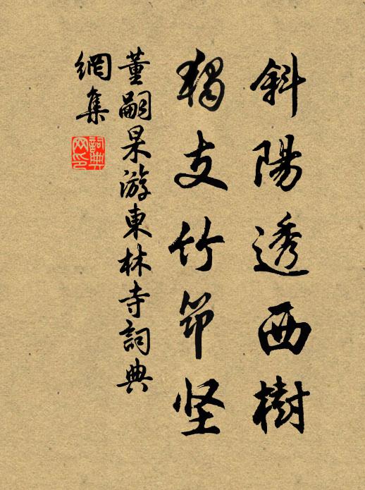 董嗣杲斜陽透西樹,獨支竹筇堅書法作品欣賞