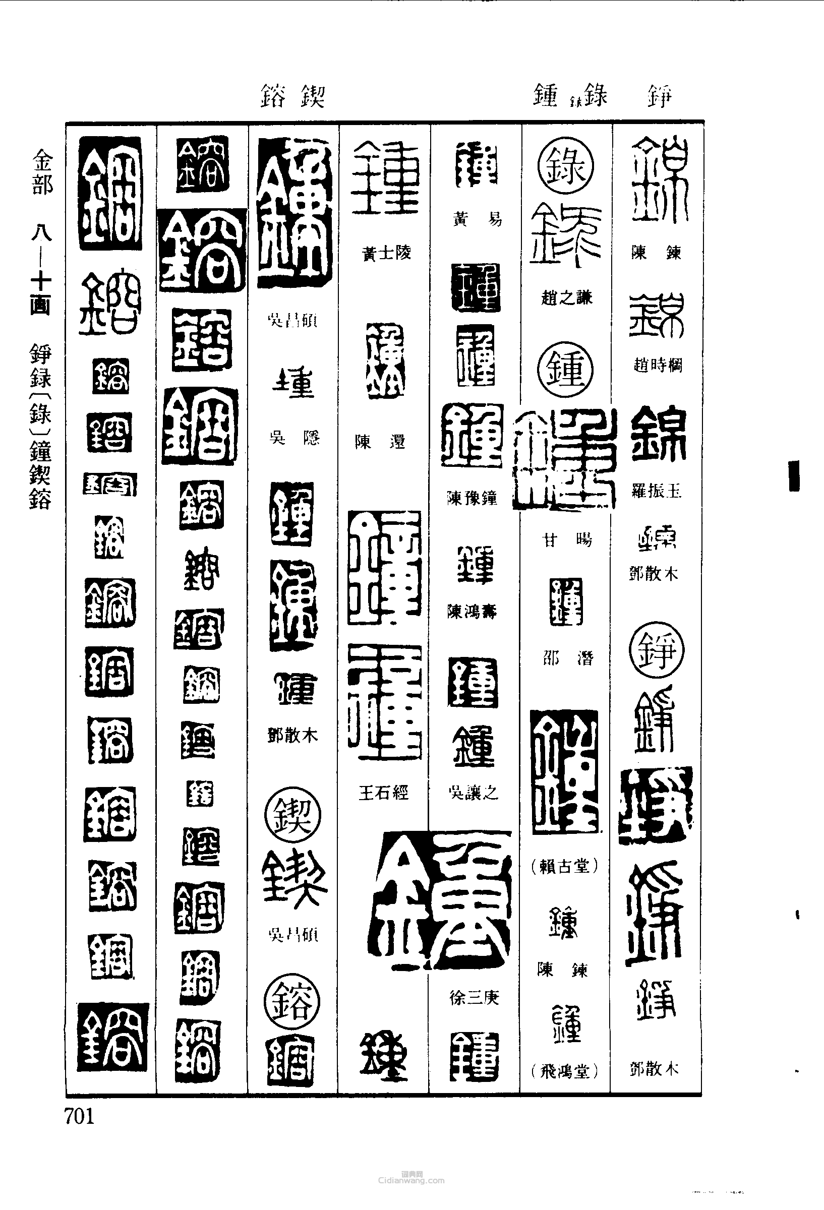 篆刻字典的篆刻印章錦錚銯鍾鍥鎔