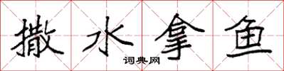 袁強撒水拿魚楷書怎么寫