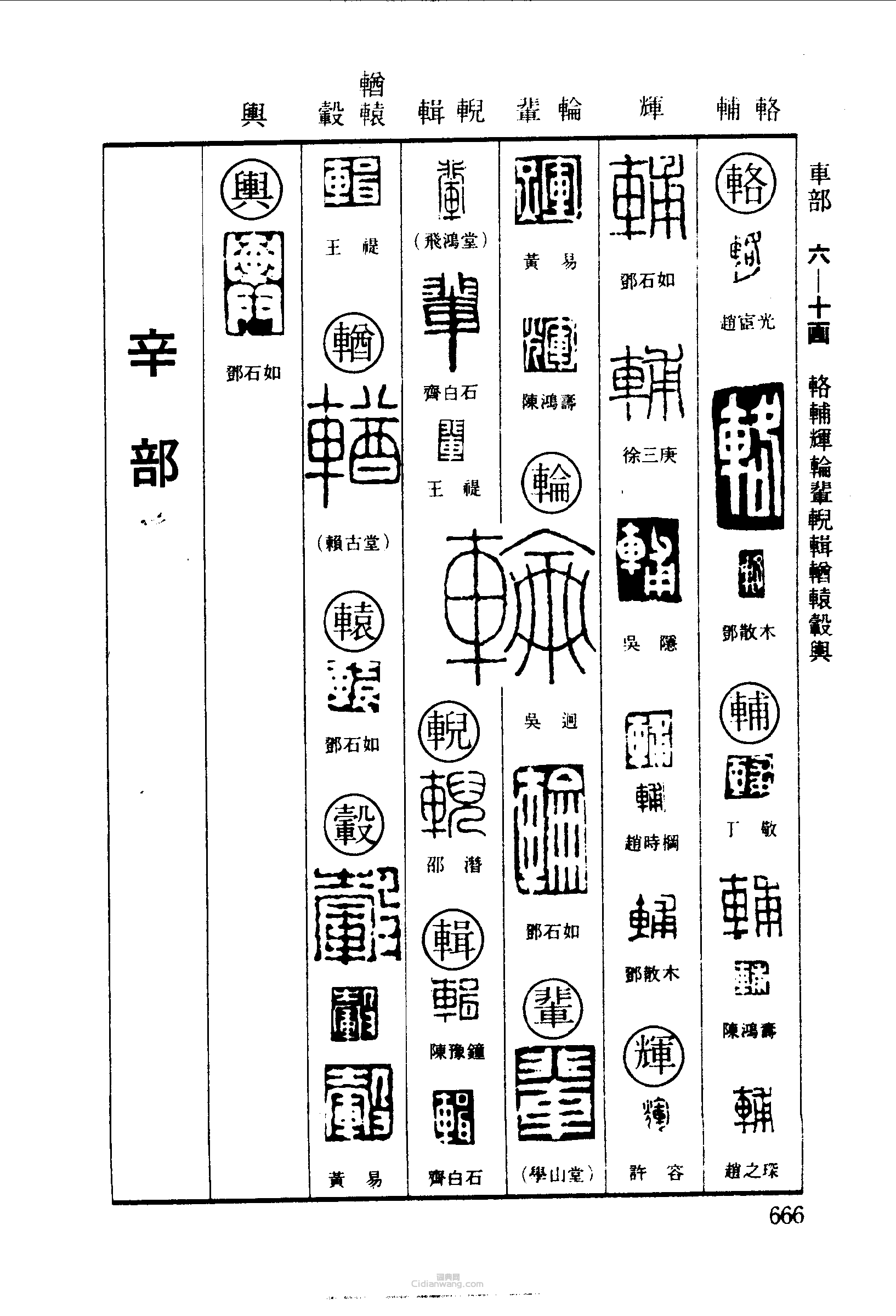 篆刻字典的篆刻印章輅輔輝輪輩輶輩輗轅轂輿