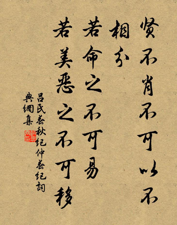 呂不韋賢不肖不可以不相分,若命之不可易,若美惡之不可移。書法作品欣賞