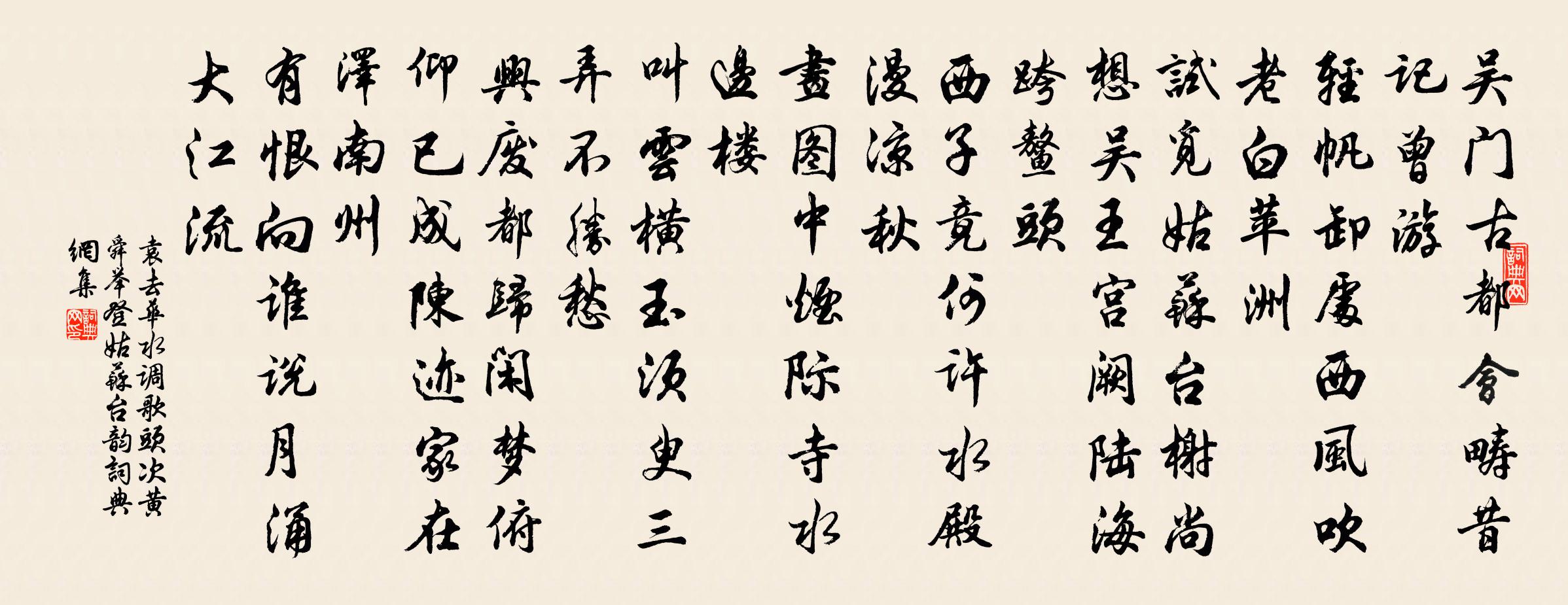 袁去華水調歌頭(次黃舜舉登姑蘇台韻)書法作品欣賞