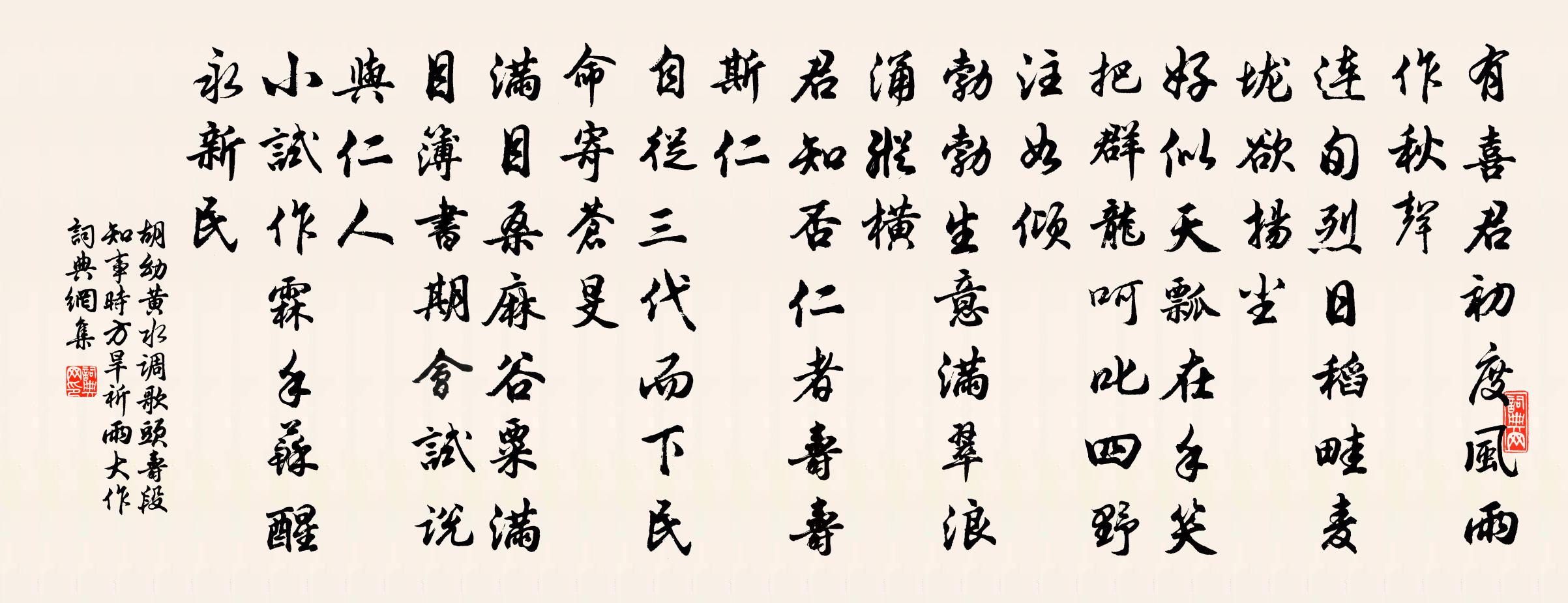 胡幼黃水調歌頭(壽段知事。時方旱,祈雨大作)書法作品欣賞