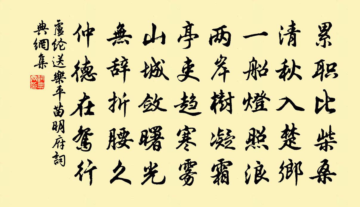 盧綸送樂平苗明府書法作品欣賞