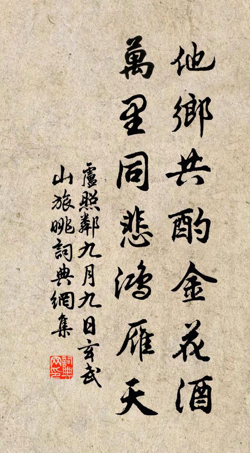 盧照鄰他鄉共酌金花酒,萬里同悲鴻雁天。書法作品欣賞
