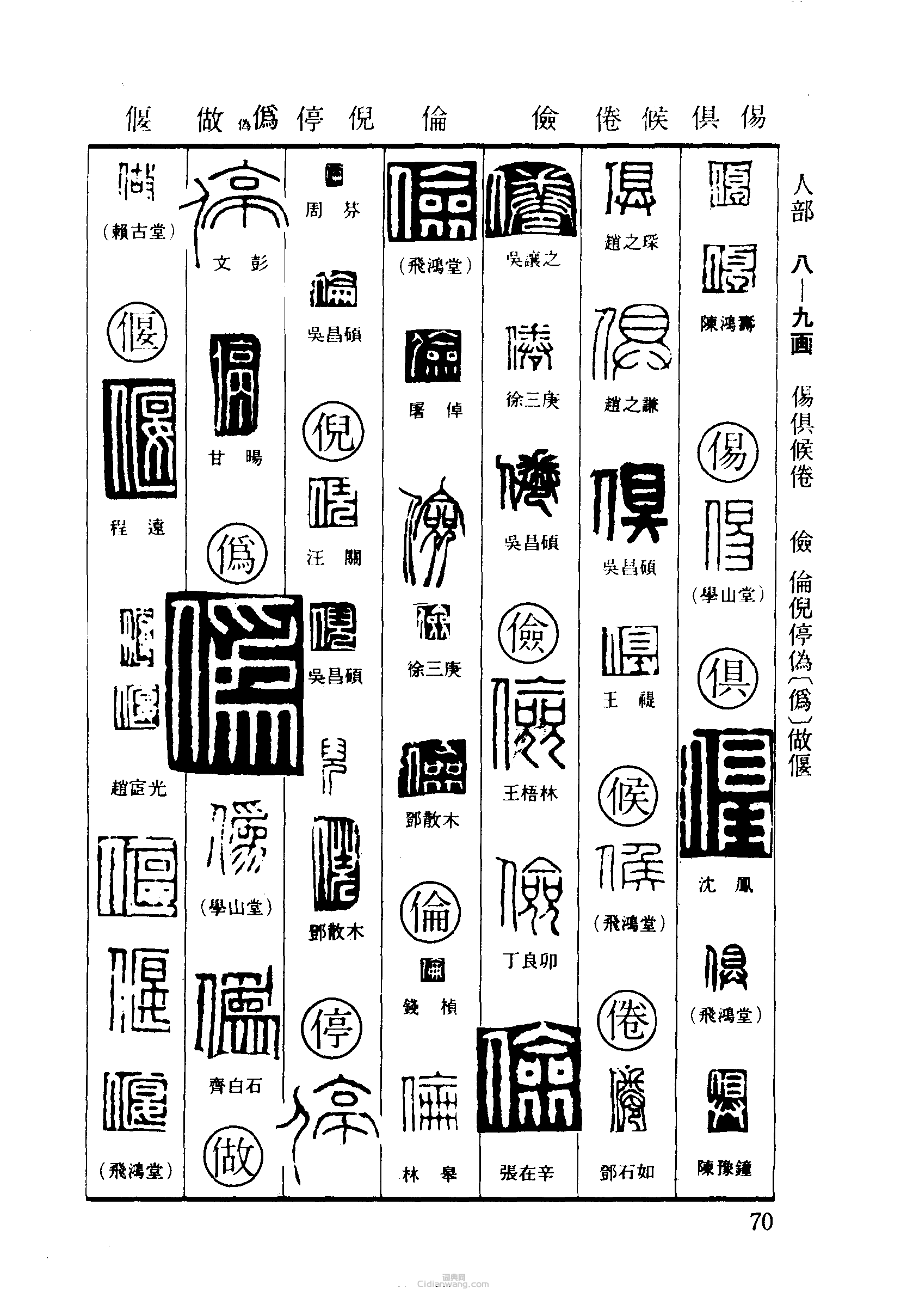篆刻字典的篆刻印章倬俱候倦儉倫倪停偽做偃