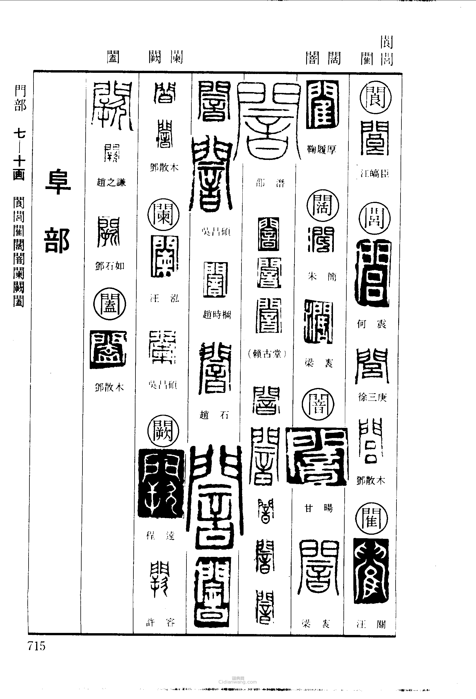 篆刻字典的篆刻印章閬閭閵闊闇闕闌闔