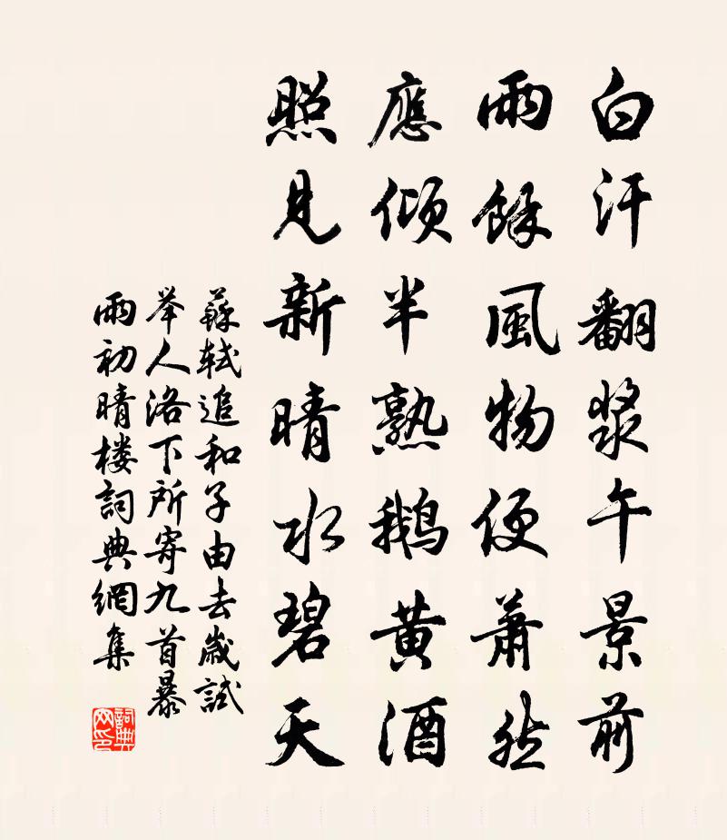 蘇軾追和子由去歲試舉人洛下所寄九首暴雨初晴樓書法作品欣賞
