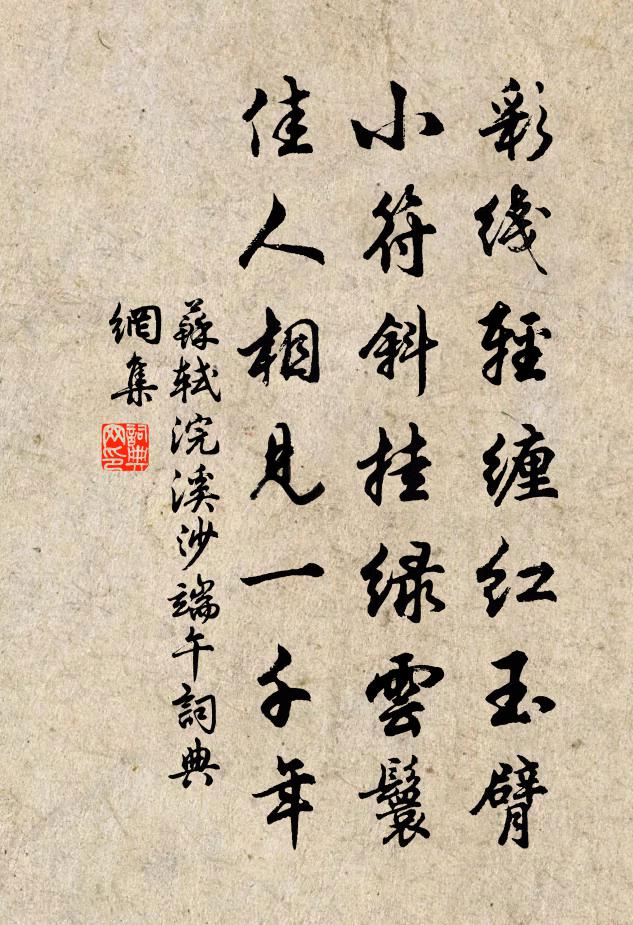 蘇軾彩線輕纏紅玉臂,小符斜掛綠雲鬟。佳人相見一千年。書法作品欣賞