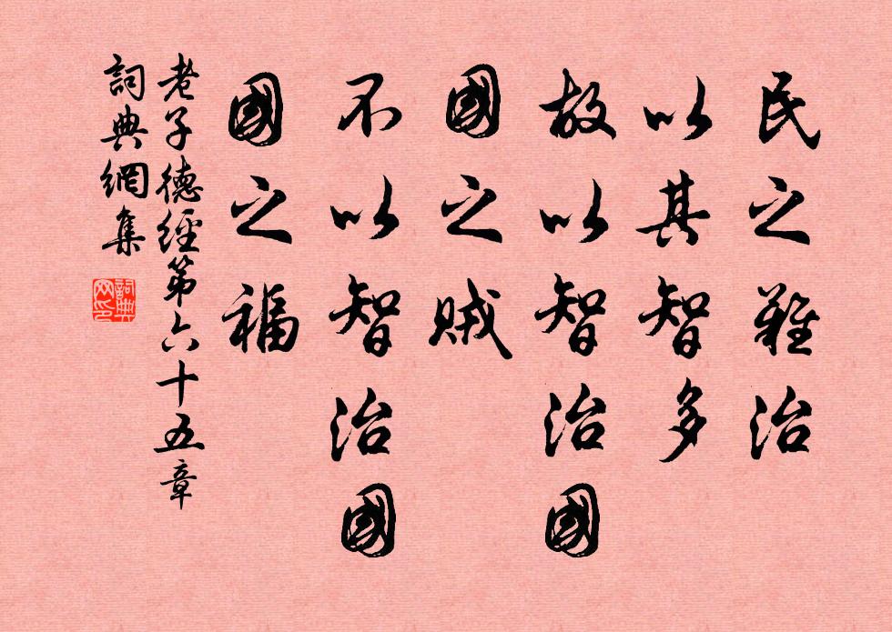 老子民之難治,以其智多。故以智治國,國之賊;不以智治國,國之福。書法作品欣賞