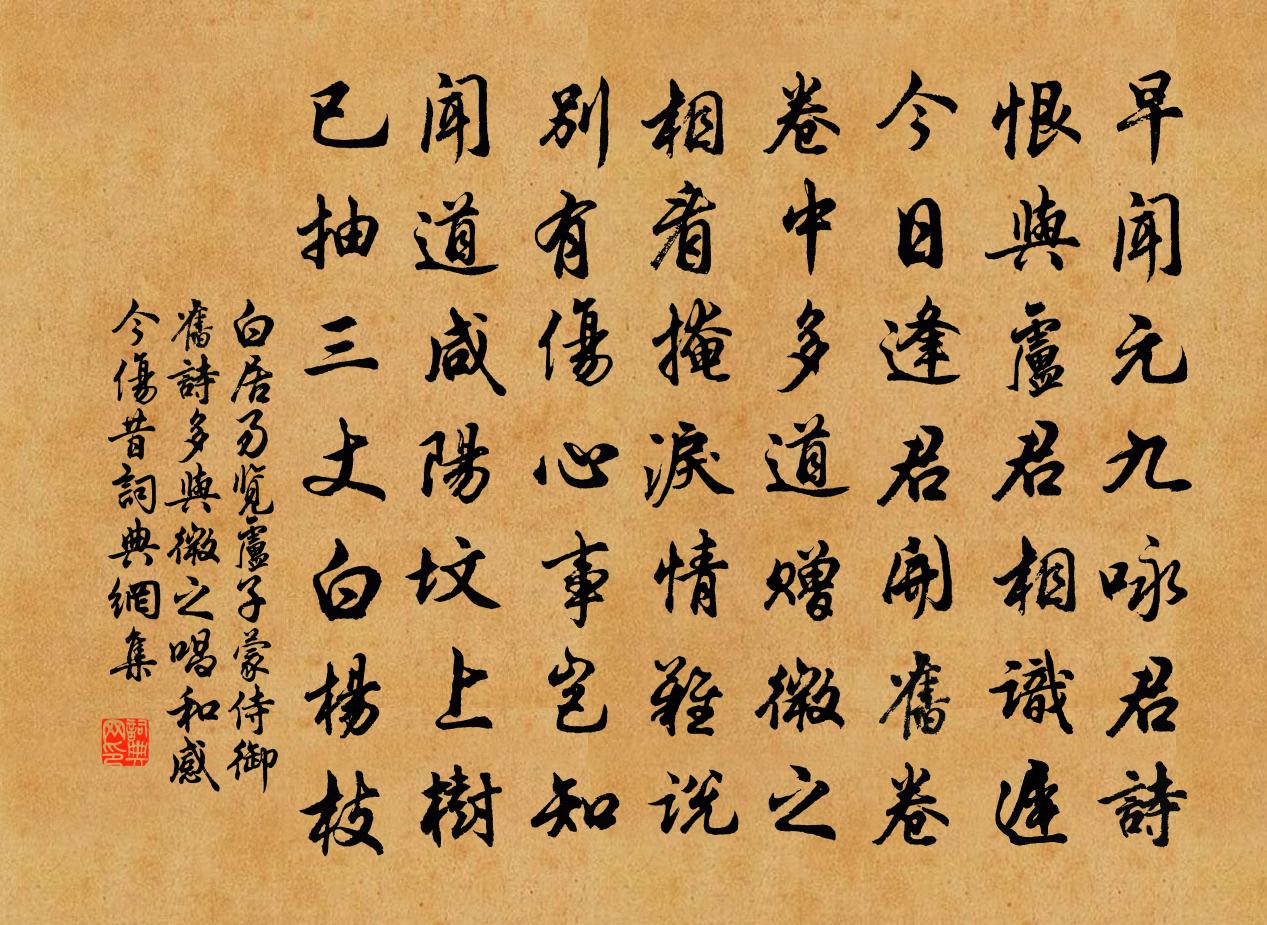 白居易覽盧子蒙侍御舊詩,多與微之唱和,感今傷昔書法作品欣賞