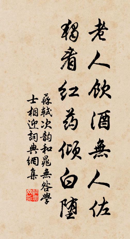 蘇軾老人飲酒無人佐,獨看紅藥傾白墮書法作品欣賞