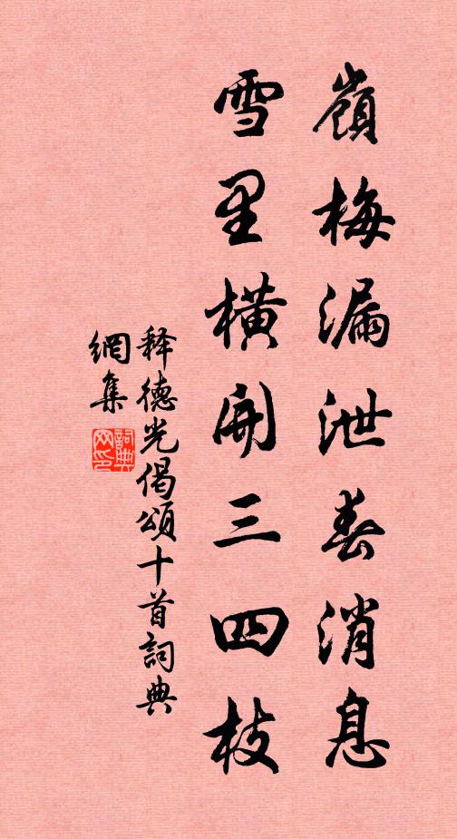 釋德光嶺梅漏泄春訊息,雪裡橫開三四枝書法作品欣賞