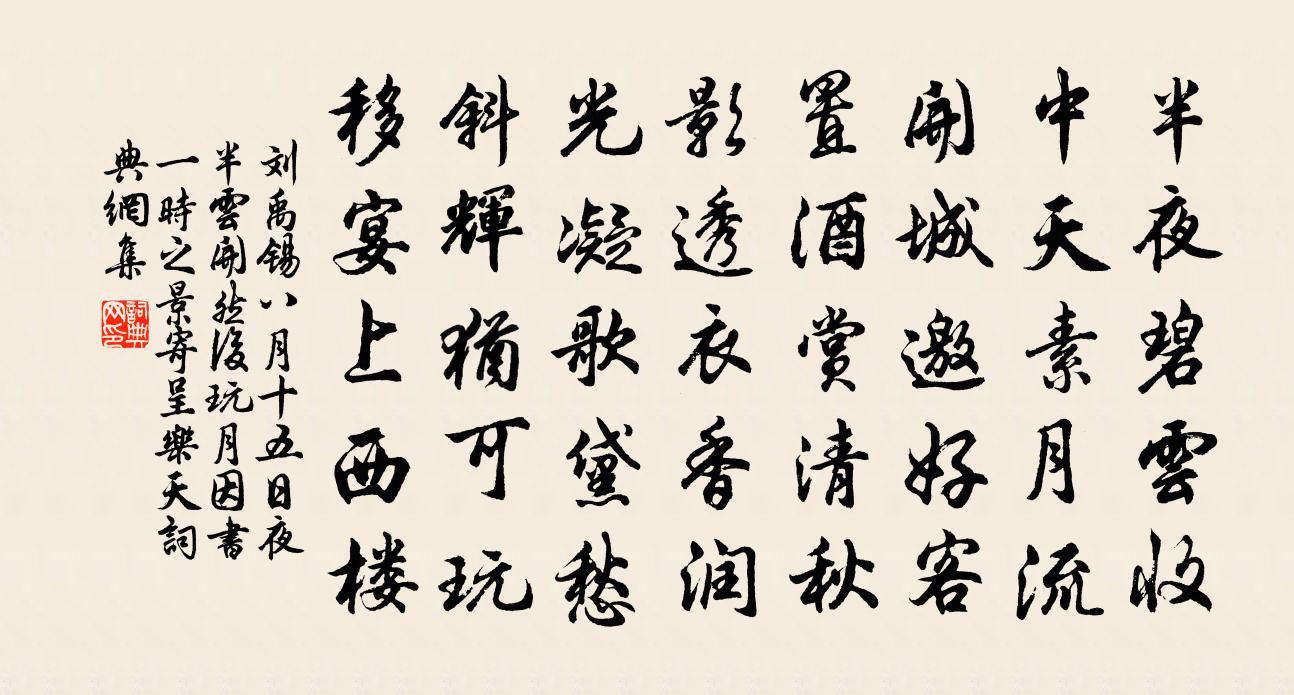 劉禹錫八月十五日夜半雲開然後玩月因書一時之景寄呈樂天書法作品欣賞