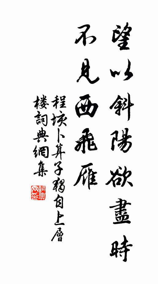 程垓望以斜陽欲盡時,不見西飛雁。書法作品欣賞