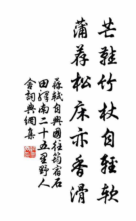 蘇軾芒鞋竹杖自輕軟,蒲薦松床亦香滑書法作品欣賞