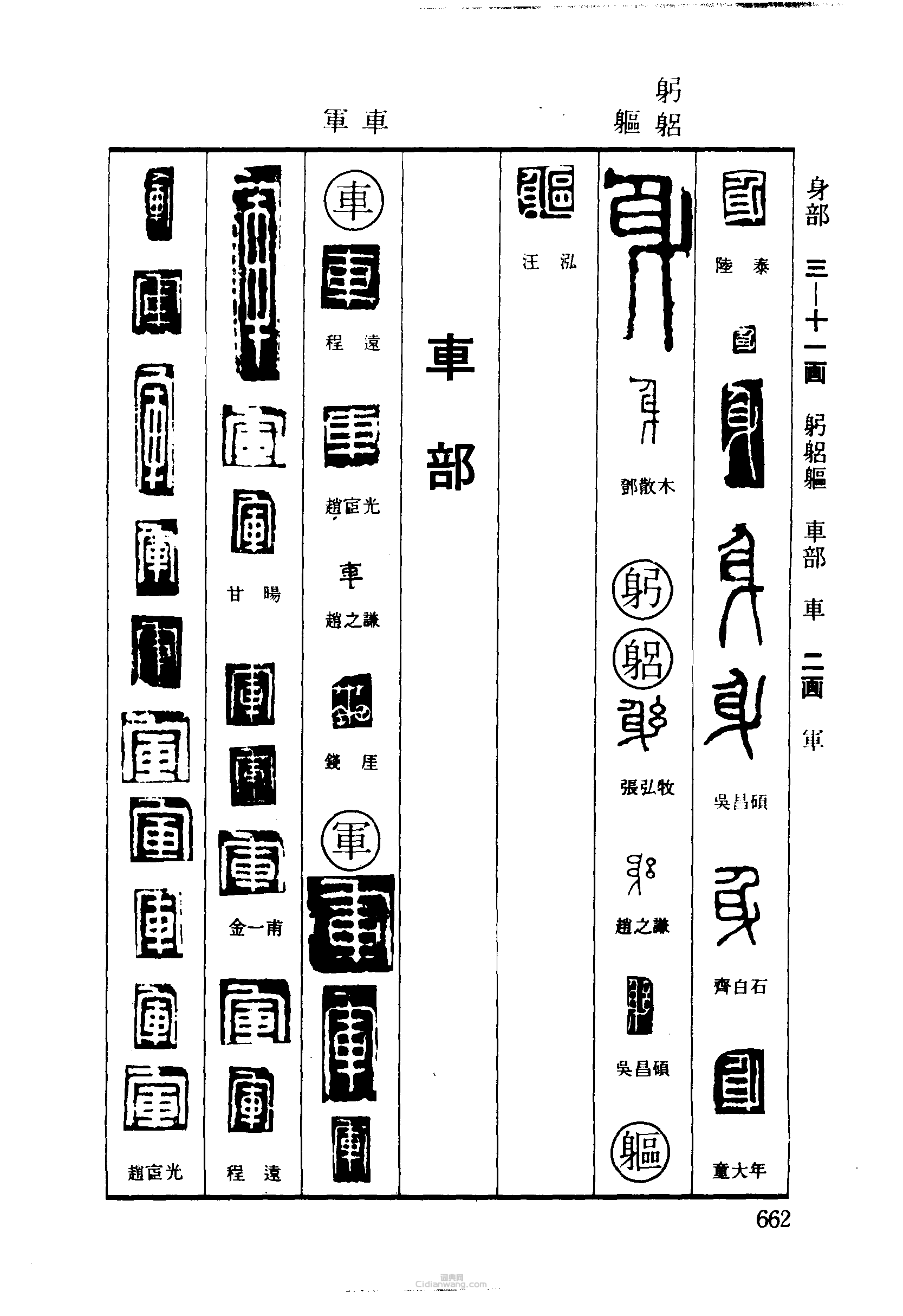 篆刻字典的篆刻印章身躬軀車軍