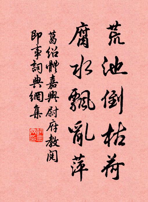 葛紹體荒池倒枯荷,腐水飄亂萍書法作品欣賞