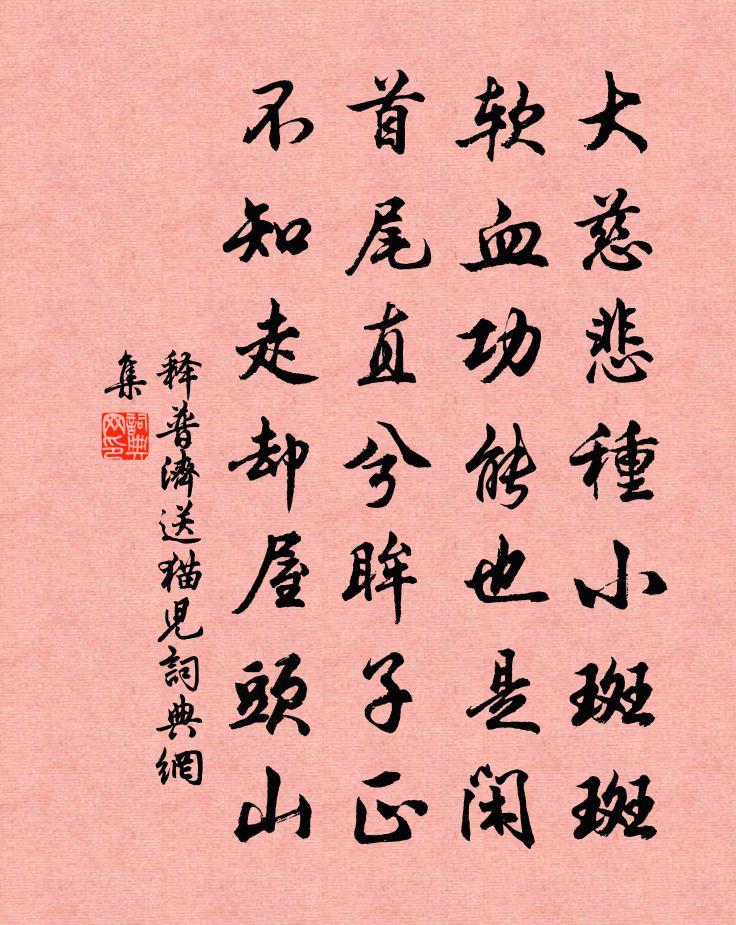 釋普濟送貓兒書法作品欣賞