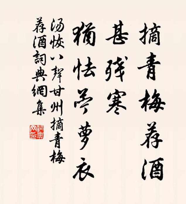 湯恢摘青梅薦酒,甚殘寒,猶怯薴蘿衣。書法作品欣賞
