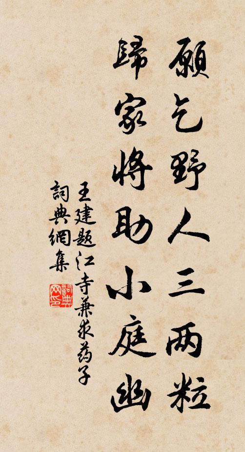 王建願乞野人三兩粒,歸家將助小庭幽書法作品欣賞