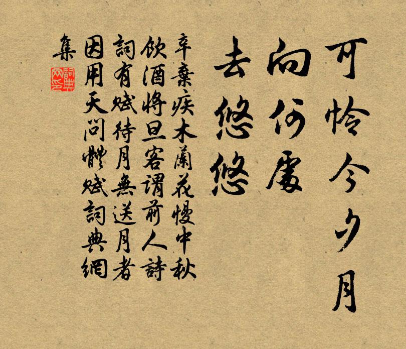 辛棄疾可憐今夕月,向何處、去悠悠。書法作品欣賞