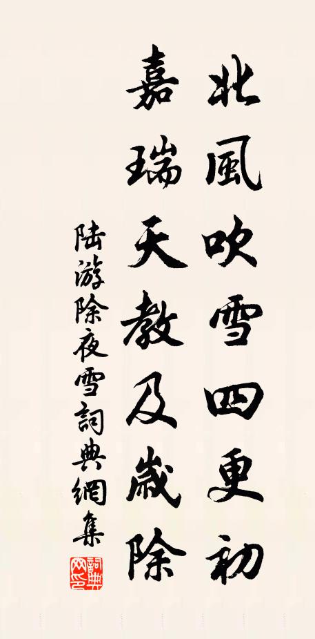 陸游北風吹雪四更初,嘉瑞天教及歲除。書法作品欣賞