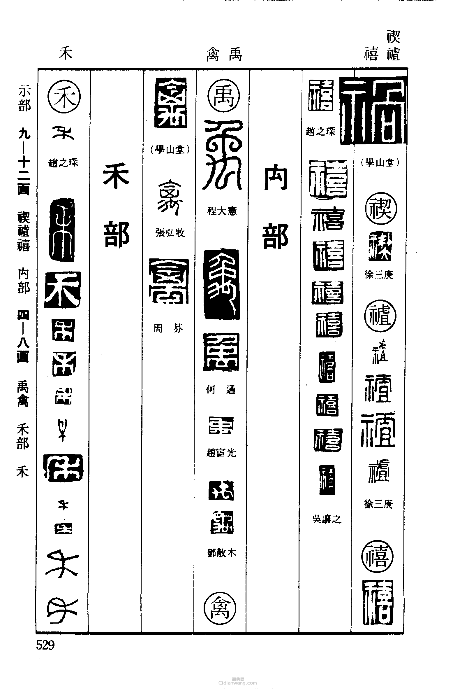 篆刻字典的篆刻印章禍禊禧禹禽禾